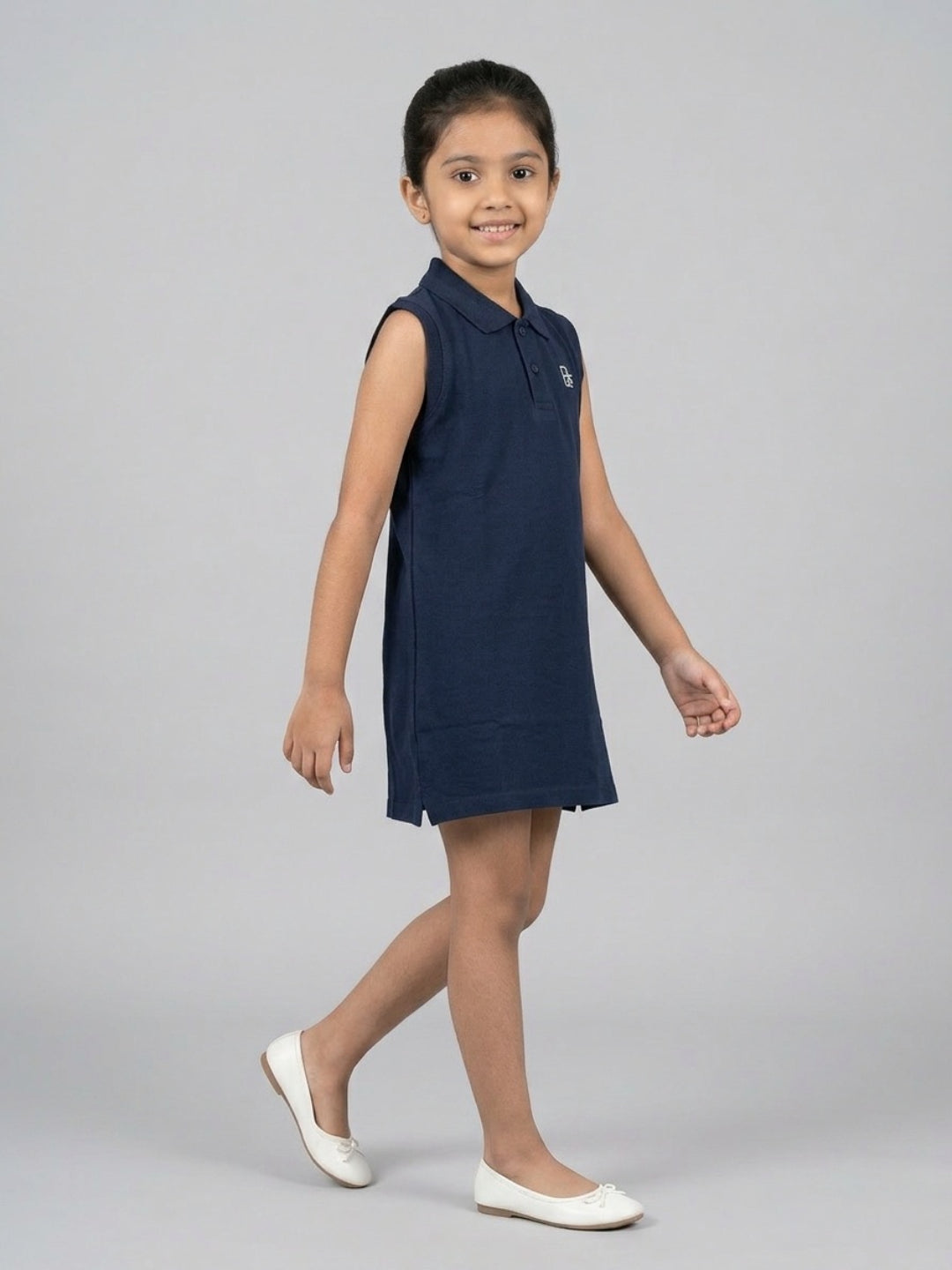 Girls Pure Cotton Navy Color Polo Sleeveless dress