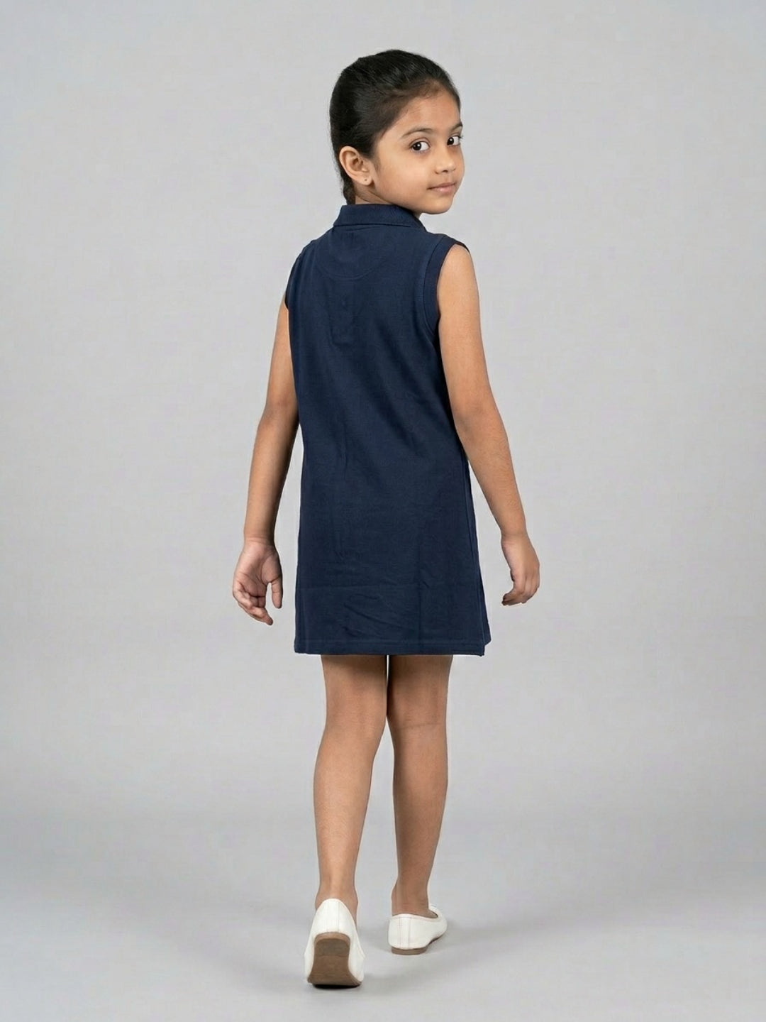 Girls Pure Cotton Navy Color Polo Sleeveless dress