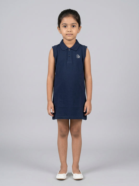 Girls Pure Cotton Navy Color Polo Sleeveless dress