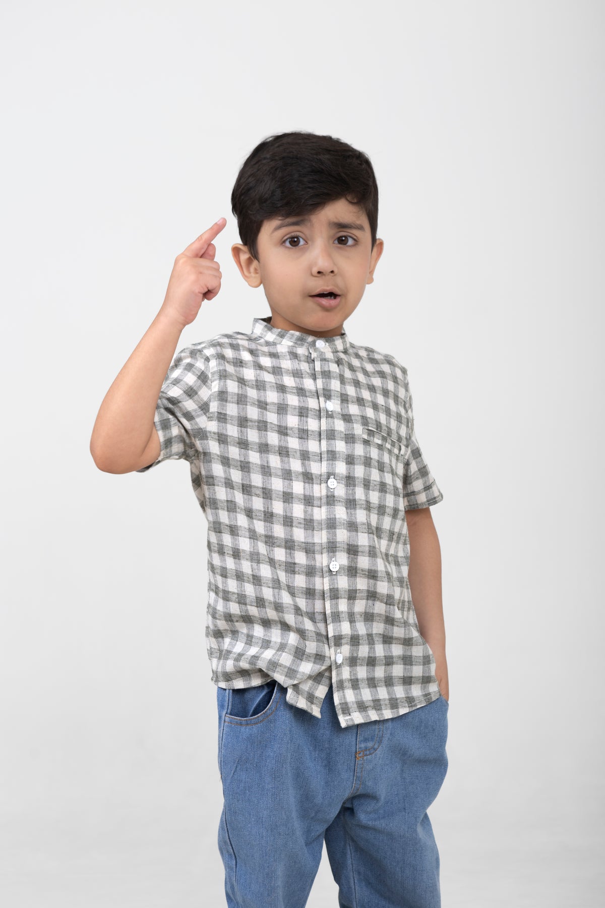 Camisas de algodón de manga corta con cuello mao para niño (verde)