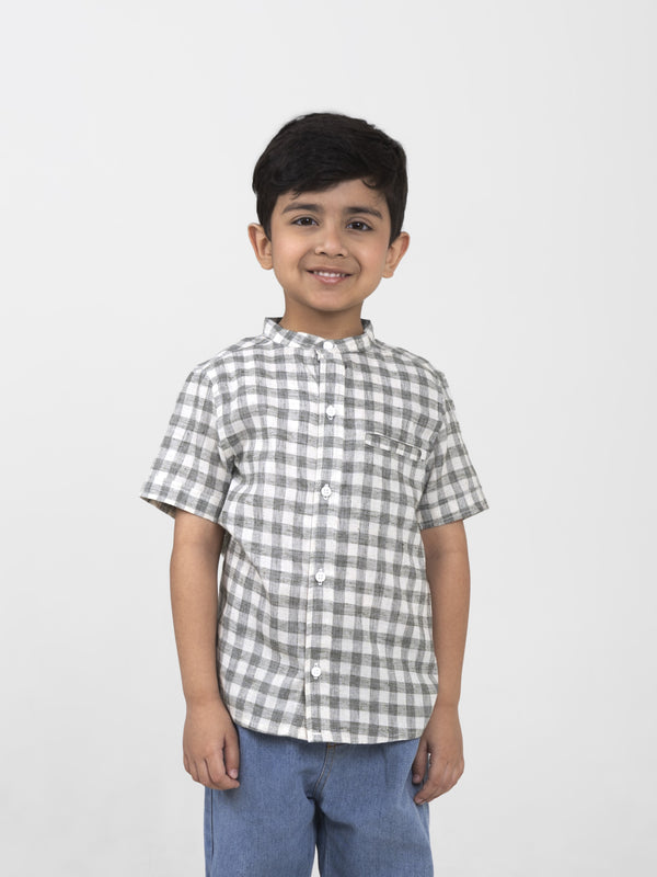 Boys Cotton Half Sleeves Mandarin Collar Shirts (Green)