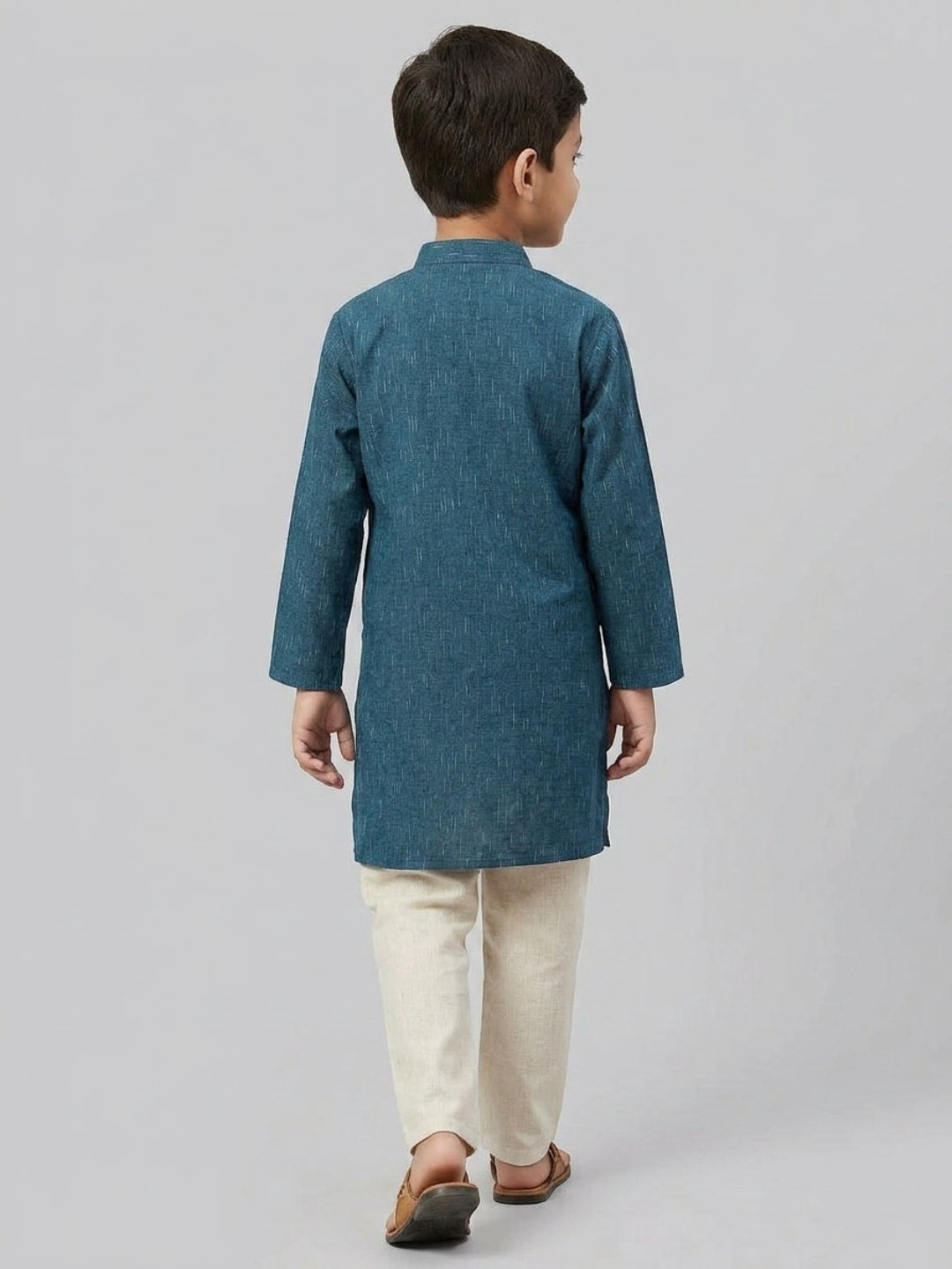Biglilpeople Boys Navy Blue Cotton Kurta Set with Rain Drop Print