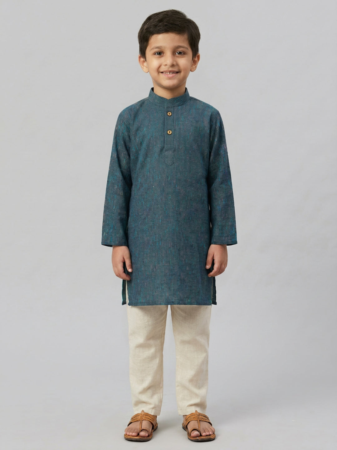 Biglilpeople Boys Navy Blue Cotton Kurta Set with Rain Drop Print