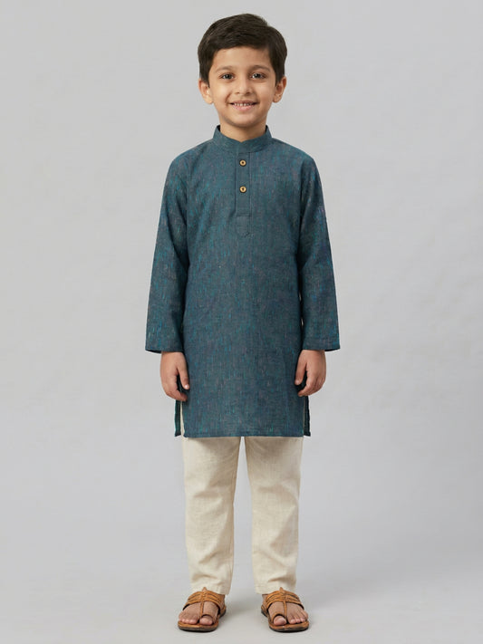 Biglilpeople Boys Navy Blue Cotton Kurta Set with Rain Drop Print