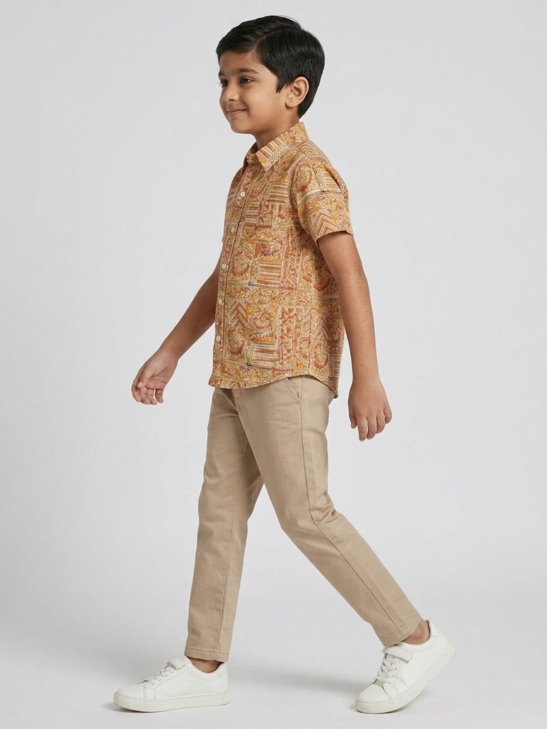 Biglilpeople Boys Ethnic Print Spread Collar Short Sleeves Shirt