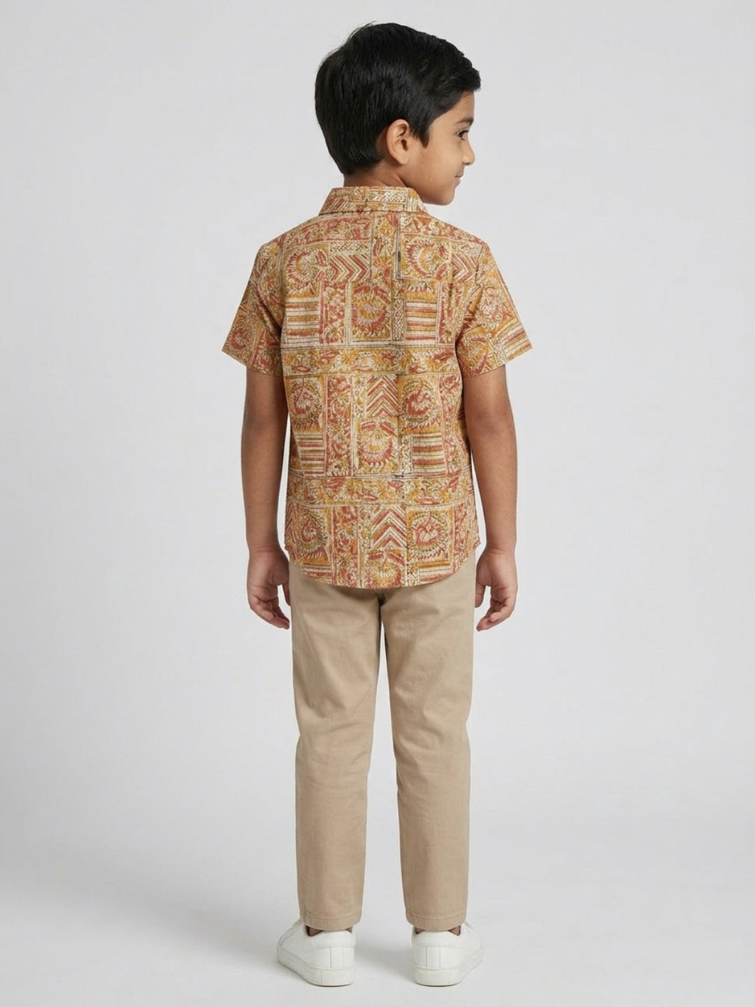 Biglilpeople Boys Ethnic Print Spread Collar Short Sleeves Shirt
