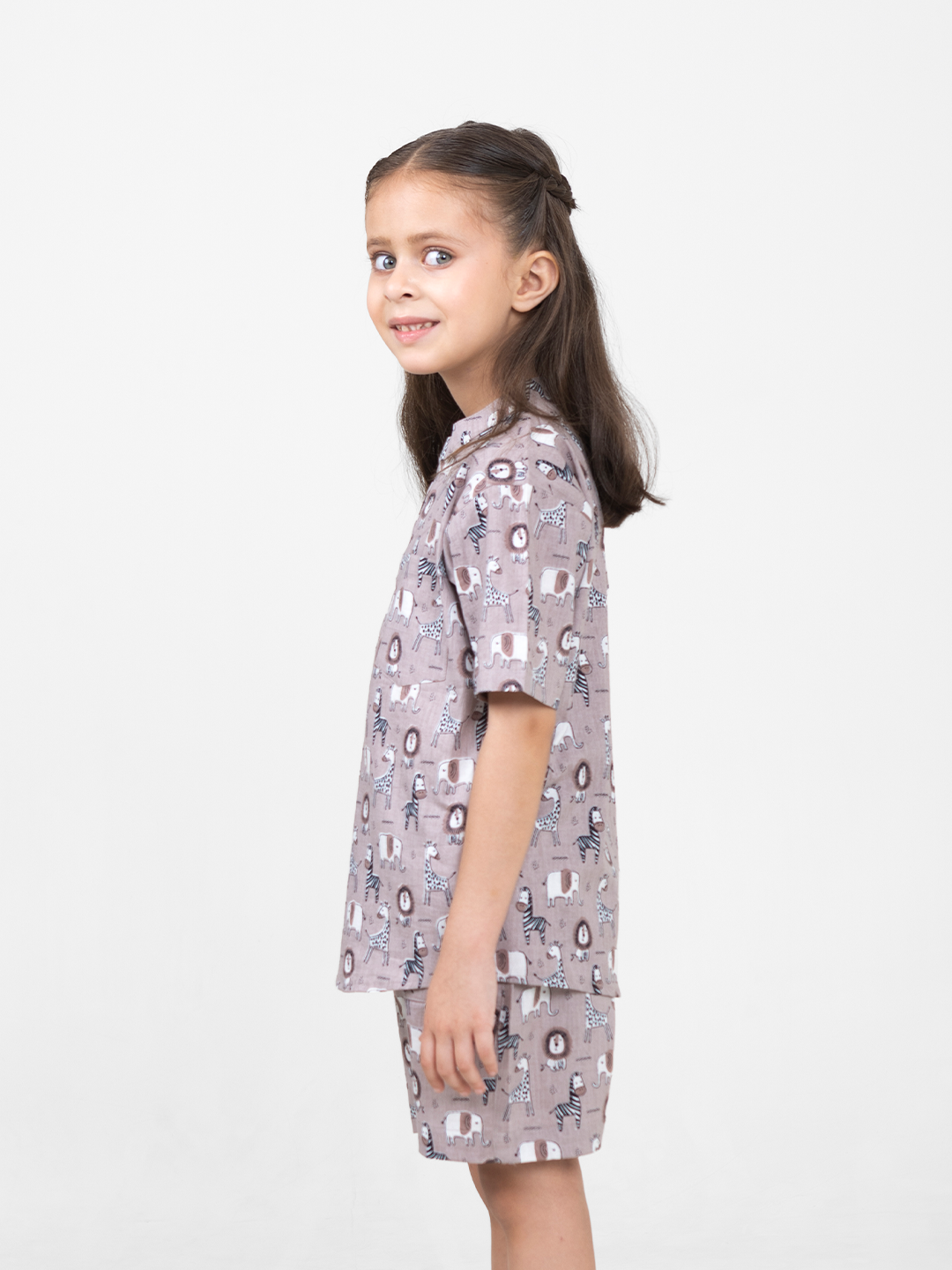 Conjunto de dos piezas de algodón de manga corta para niños unisex (estampado de animales)