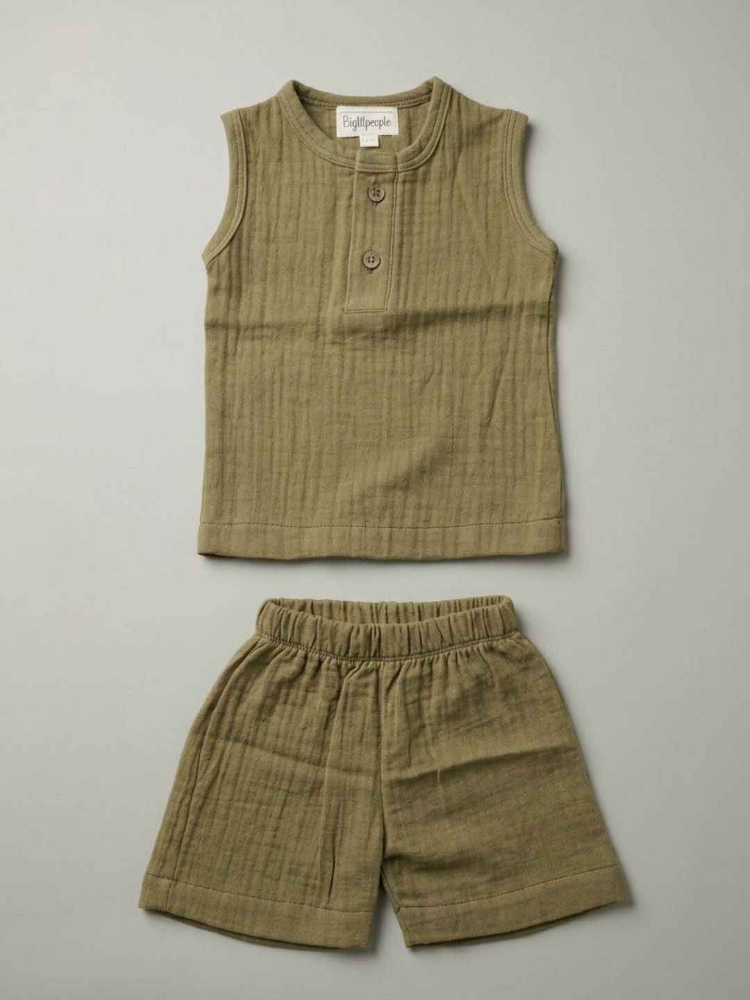 Biglilpeople Infant Muslin Co-ord Set Shirt & Shorts Blue, Olive and Pink - Pack of 3