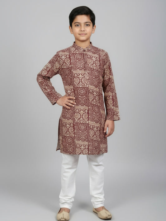 Boys Printed Straight Kurta with Churidar