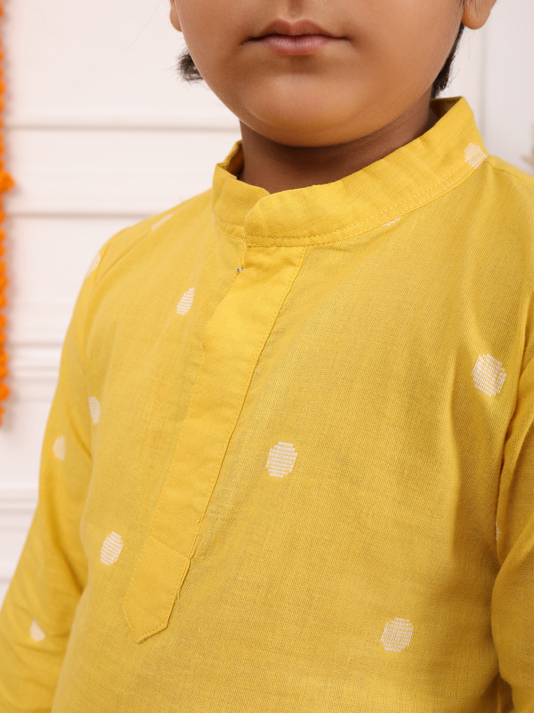 Biglilpeople Boys Woven Polka Dot Mandarin Collar Long Sleeves Kurta Set