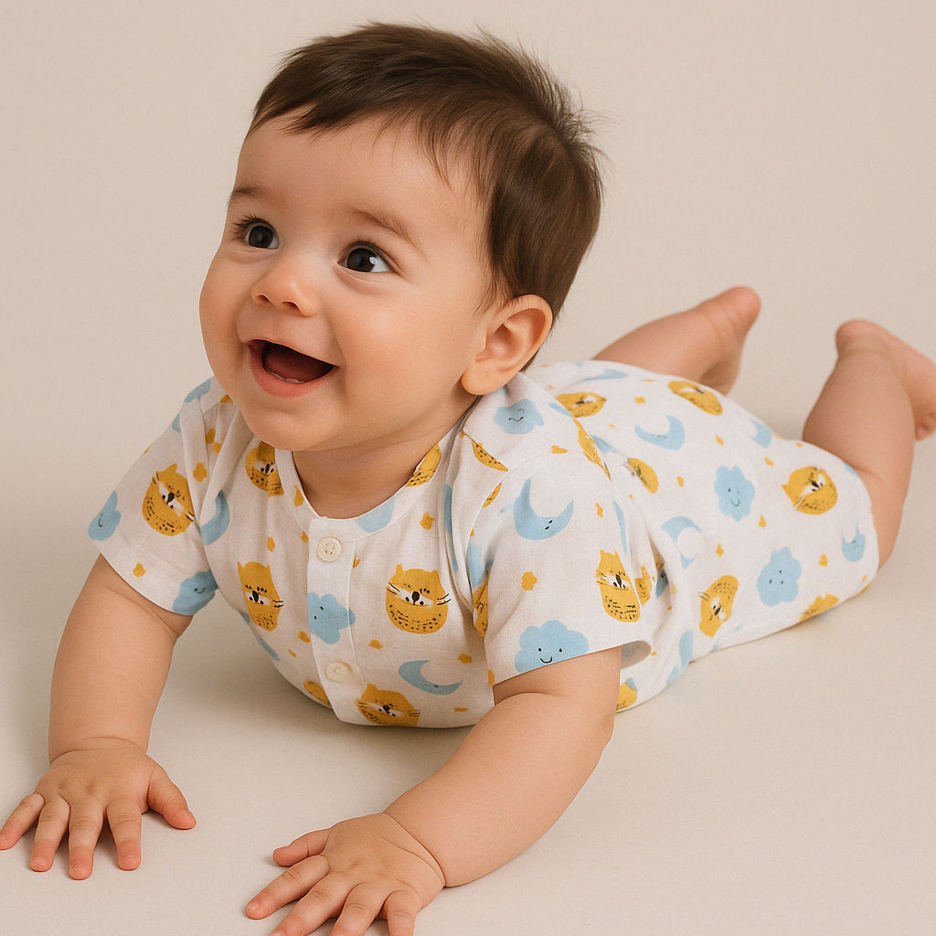 Biglilpeople Infant Muslin Shirt & Shorts Fox and Unicorn Print - Pack of 2