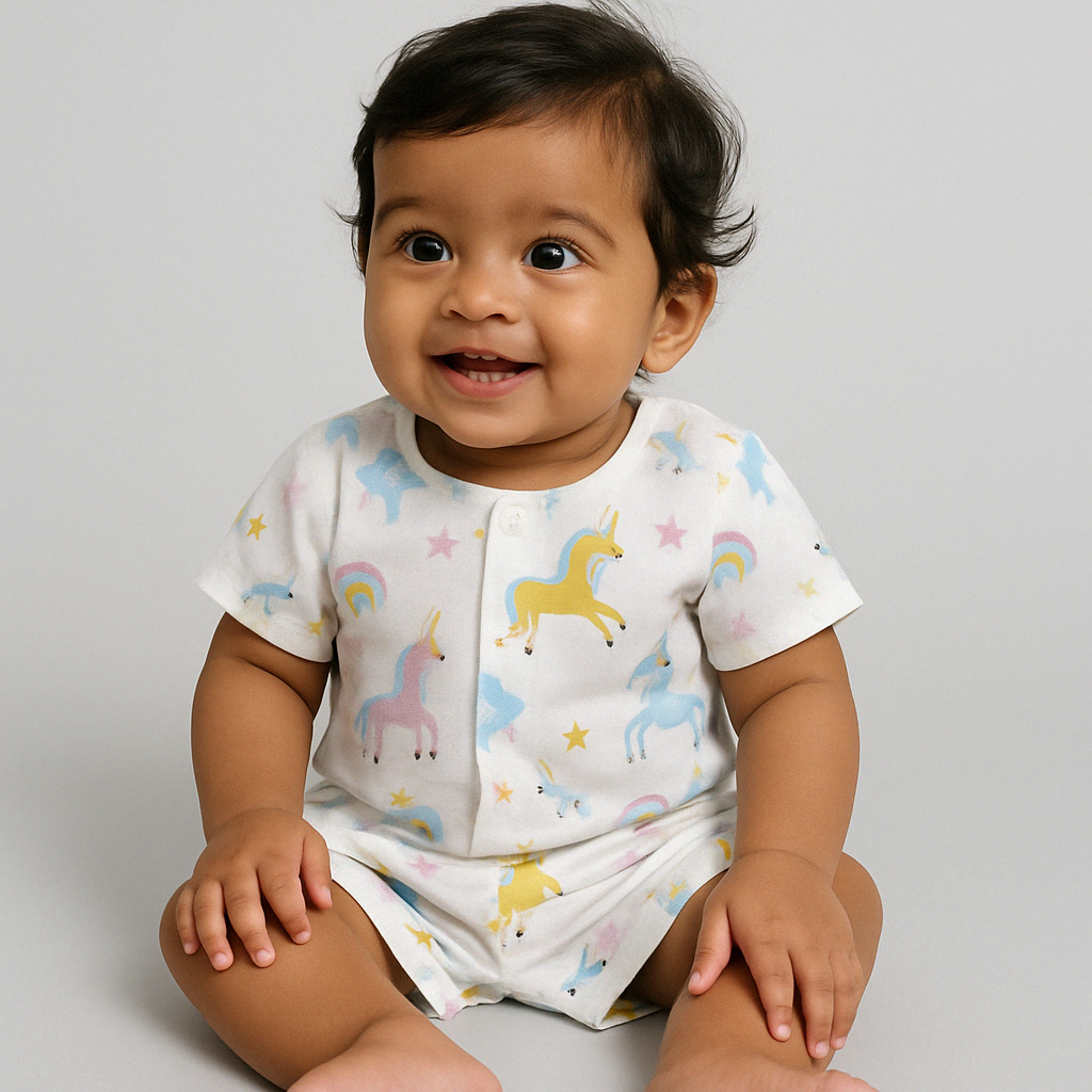 Biglilpeople Infant Muslin Shirt & Shorts Fox and Unicorn Print - Pack of 2