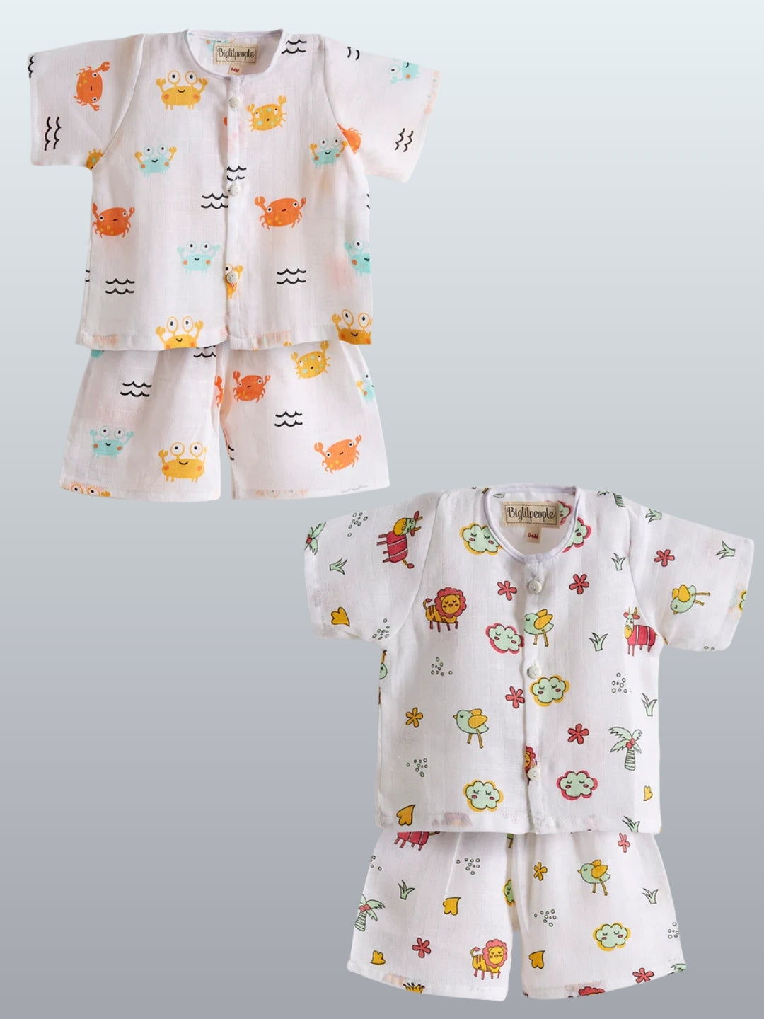 Biglilpeople Infant Muslin Shirt & Shorts Crab and Lion Print - Pack of 2
