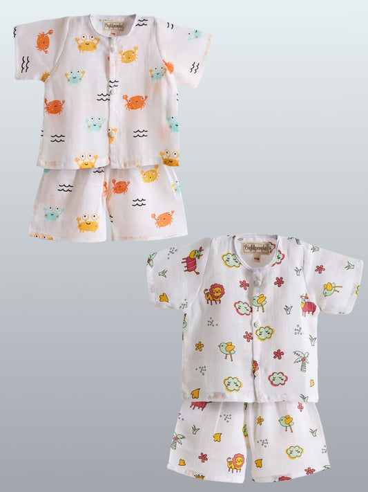 Biglilpeople Infant Muslin Shirt & Shorts Crab and Lion Print - Pack of 2