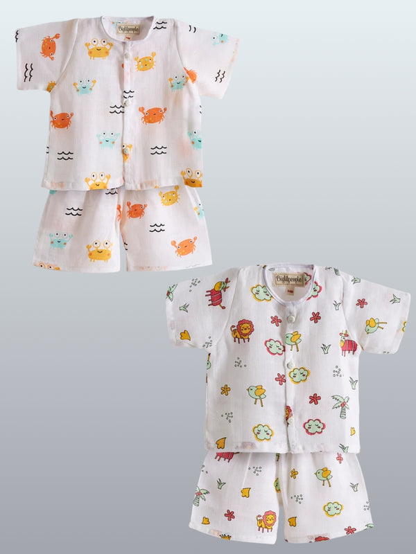 Biglilpeople Infant Muslin Shirt & Shorts Crab and Lion Print - Pack of 2