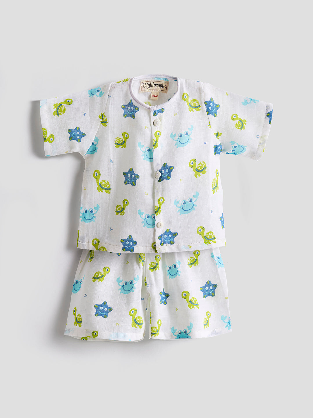 Biglilpeople Infant Muslin Shirt & Turtle and Owl Shorts Print - Pack of 2