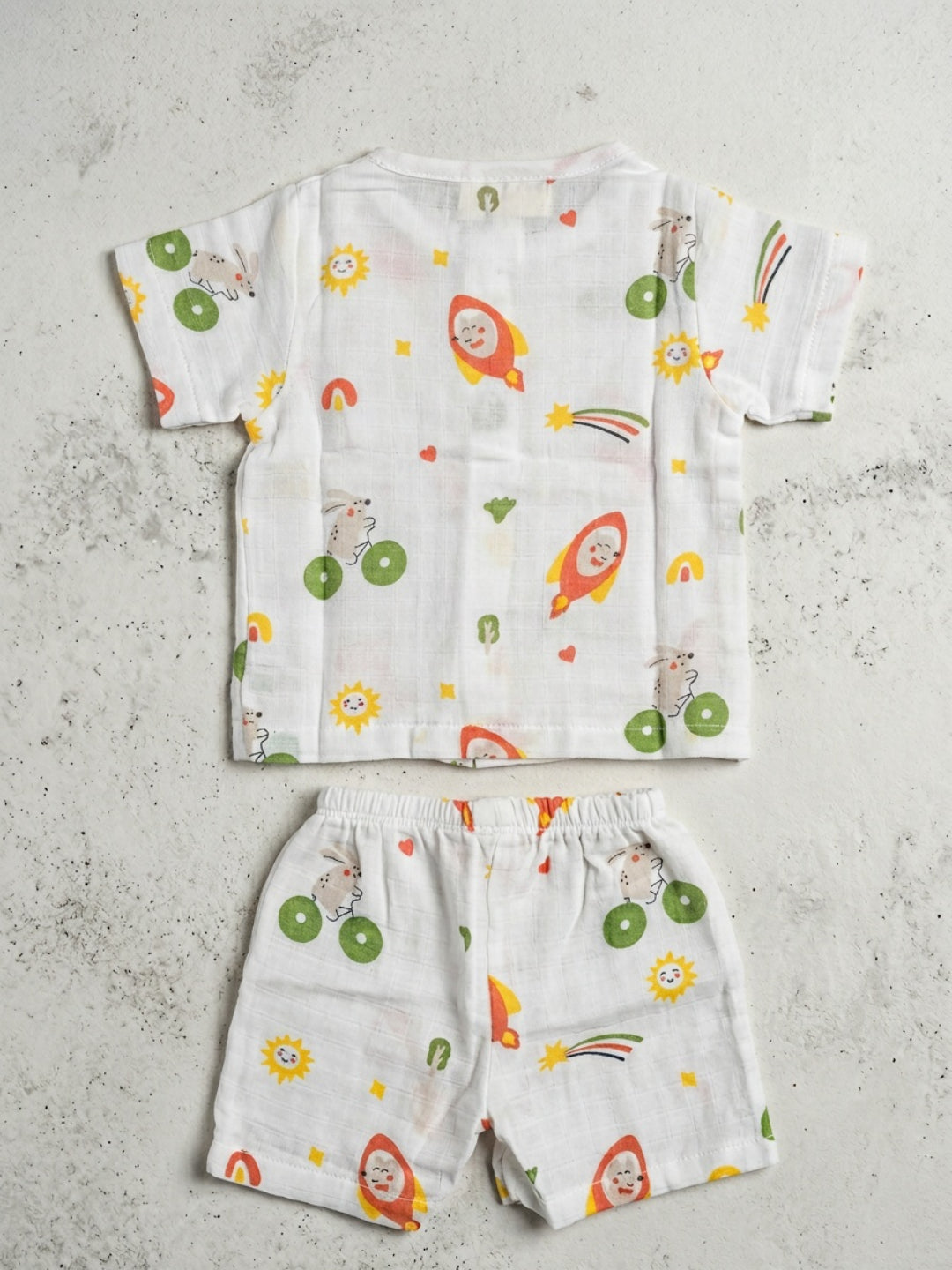 Biglilpeople Infant Muslin Shirt & Shorts Rocket & Elephant Print - Pack of 2