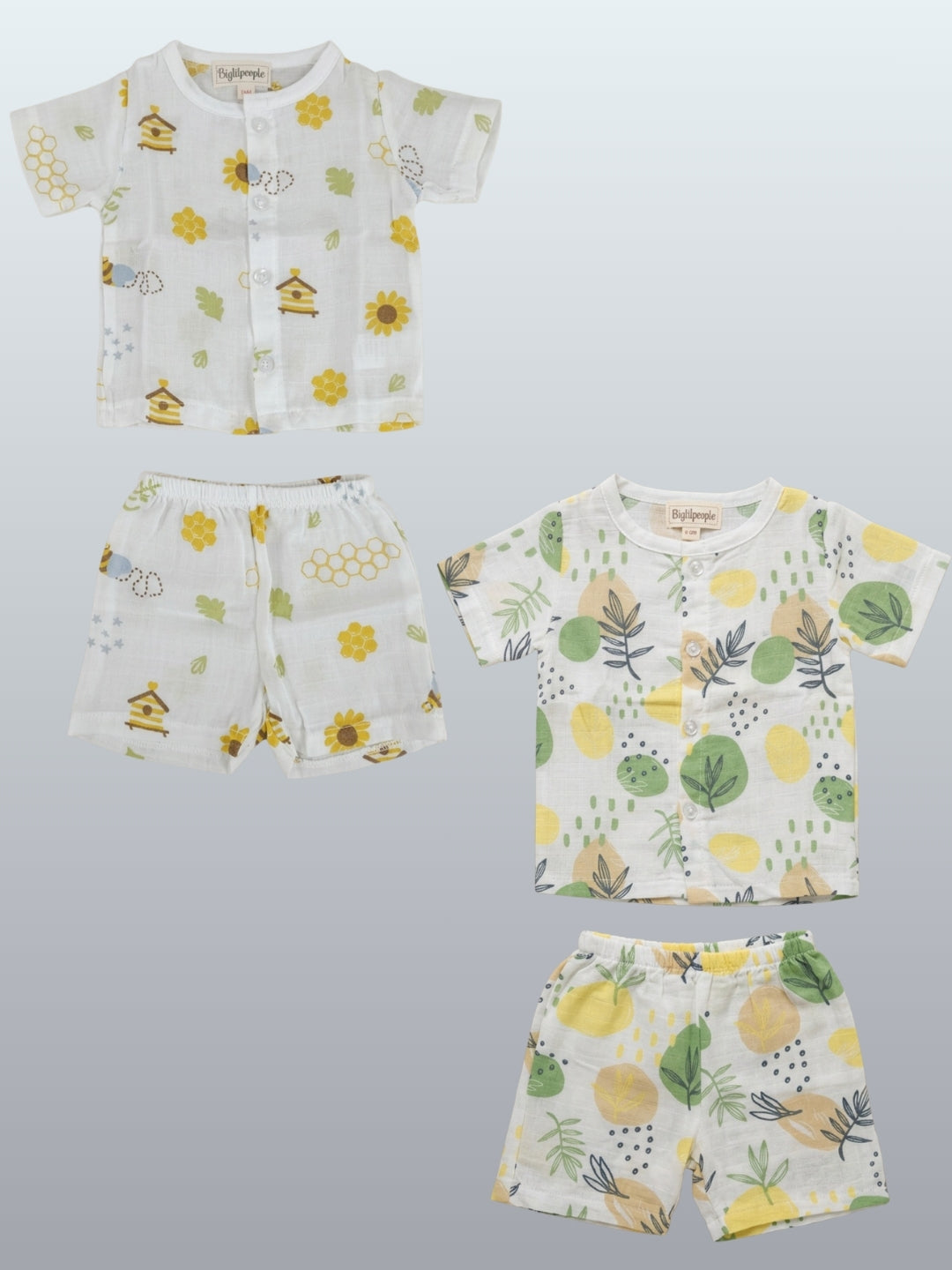 Biglilpeople Infant Muslin Shirt & Shorts Bee and Flower Print - Pack of 2