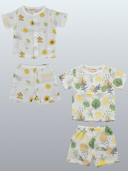 Biglilpeople Infant Muslin Shirt & Shorts Bee and Flower Print - Pack of 2
