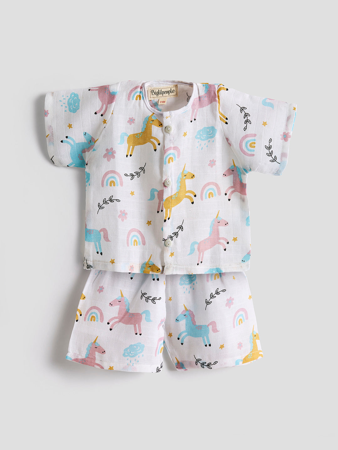 Biglilpeople Infant Muslin Shirt & Shorts Fox, Lion and Unicorn Print - Pack of 3