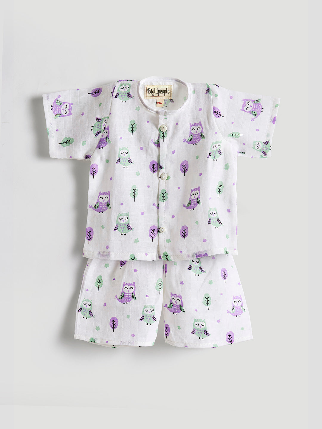 Biglilpeople Infant Muslin Shirt & Shorts Crab, Turtle and Owl Print - Pack of 3