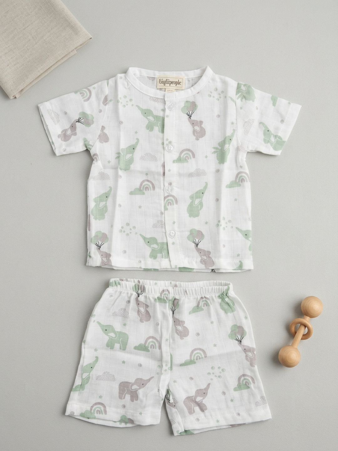 Biglilpeople Infant Muslin Shirt & Shorts Elephant, Rocket and Flower Print - Pack of 3