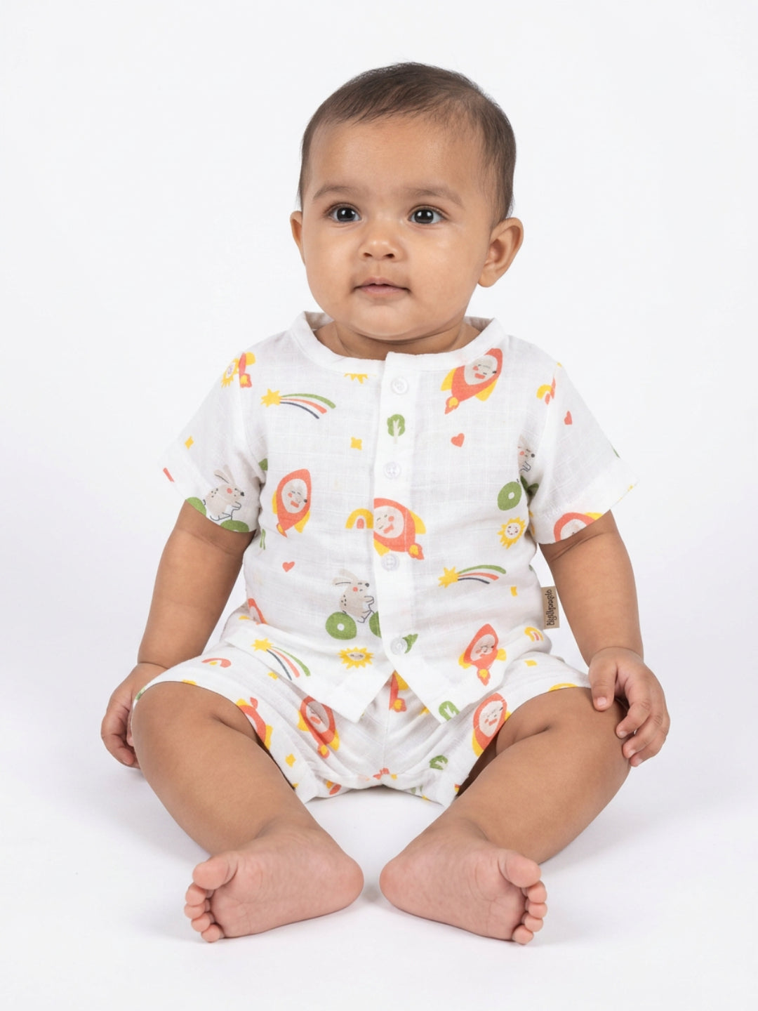Biglilpeople Infant Muslin Shirt & Shorts Elephant, Rocket and Flower Print - Pack of 3