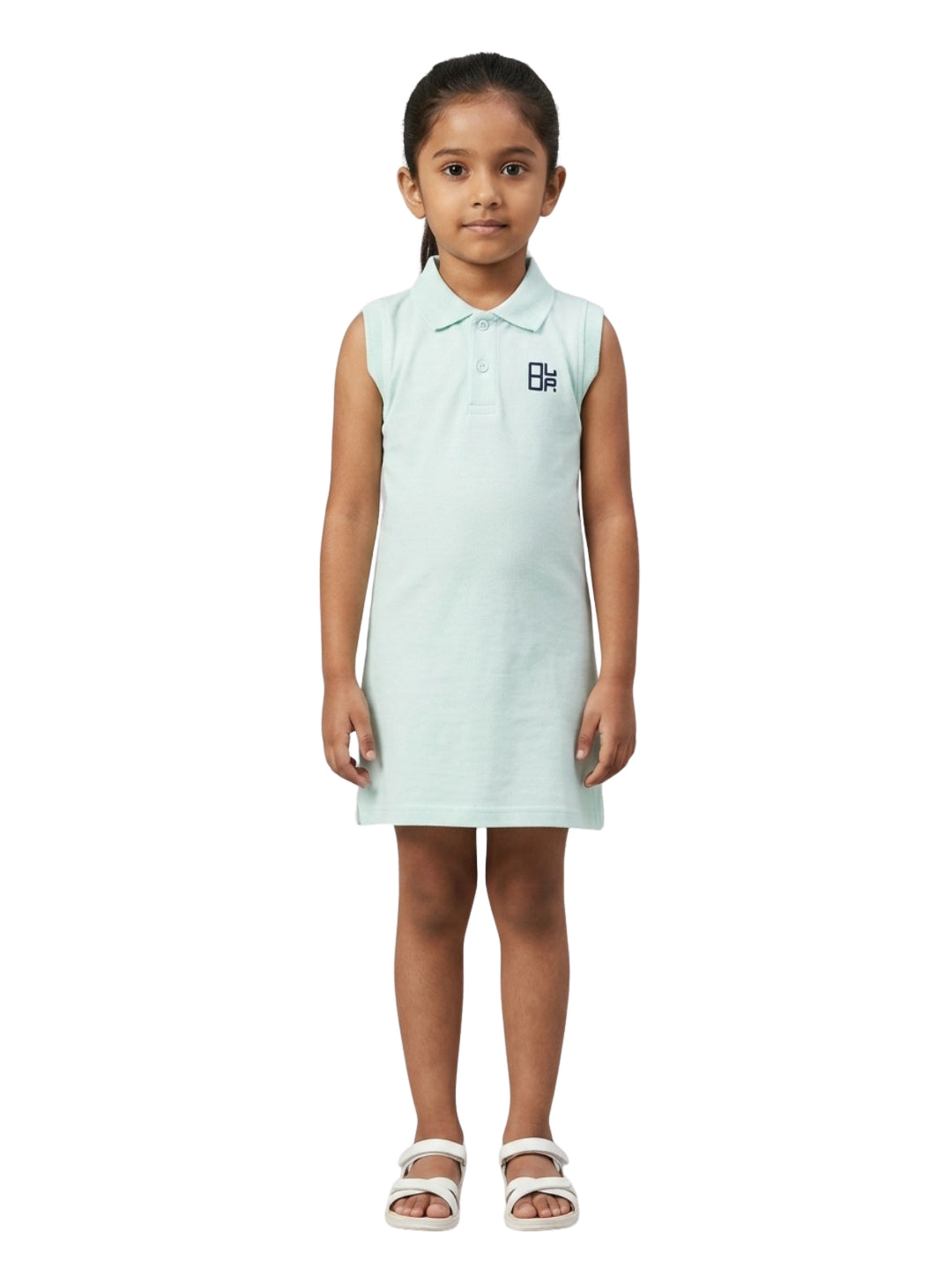 Girls Pure Cotton Light Blue Color Polo Sleeveless dress