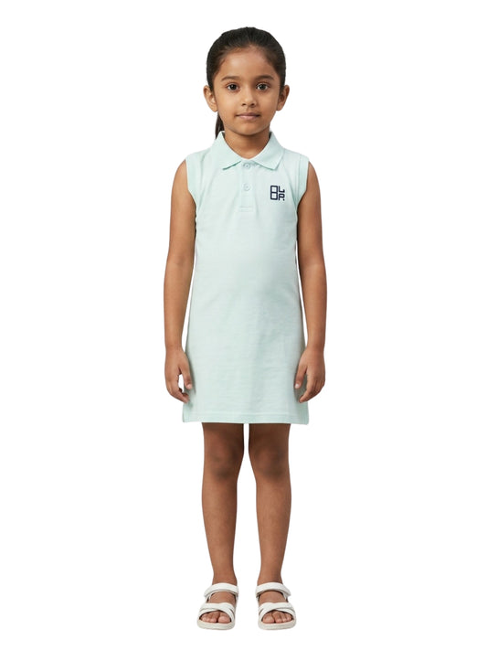 Girls Pure Cotton Light Blue Color Polo Sleeveless dress