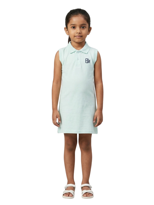 Girls Pure Cotton Light Blue Color Polo Sleeveless dress