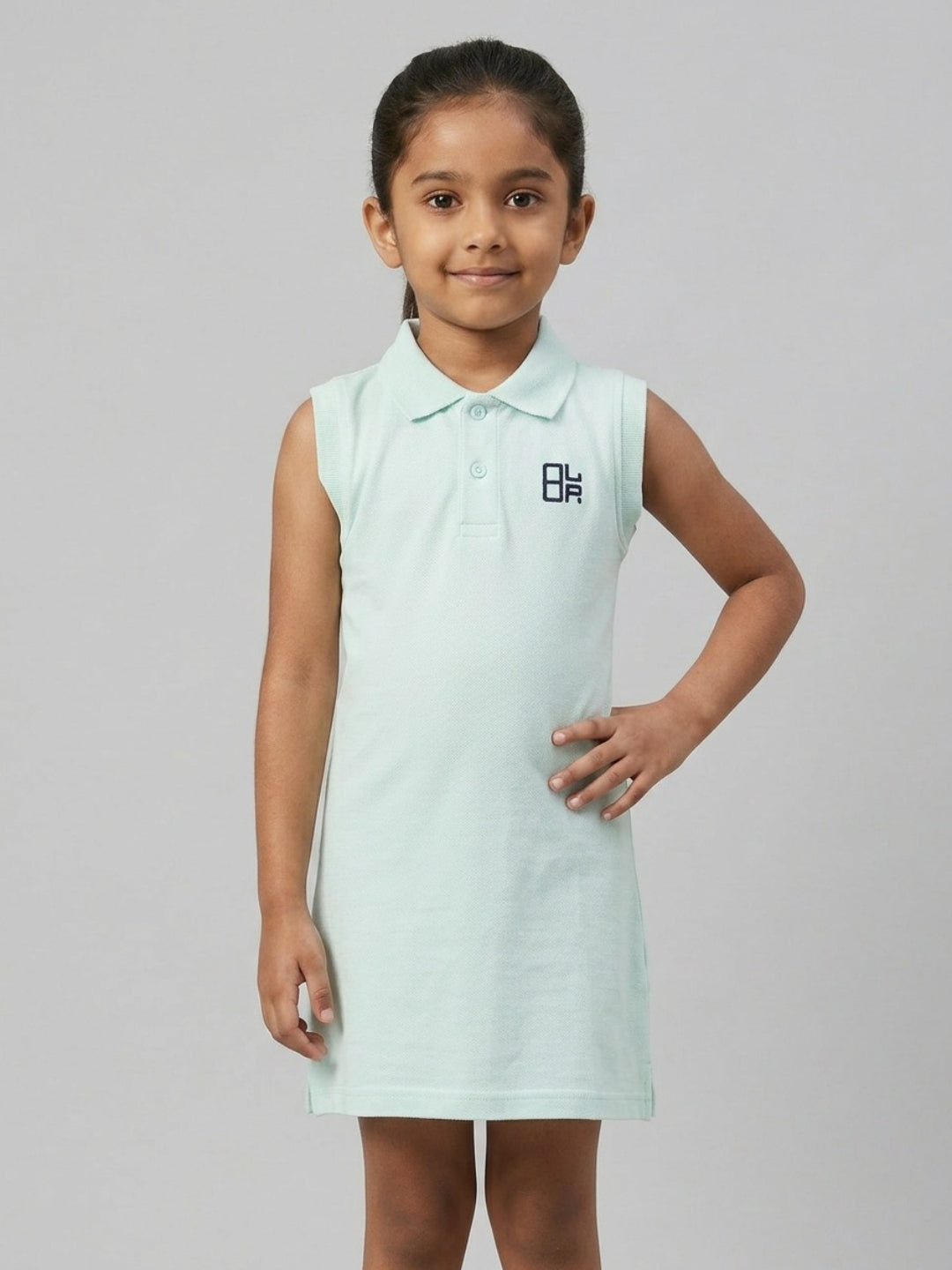 Girls Pure Cotton Light Blue Color Polo Sleeveless dress