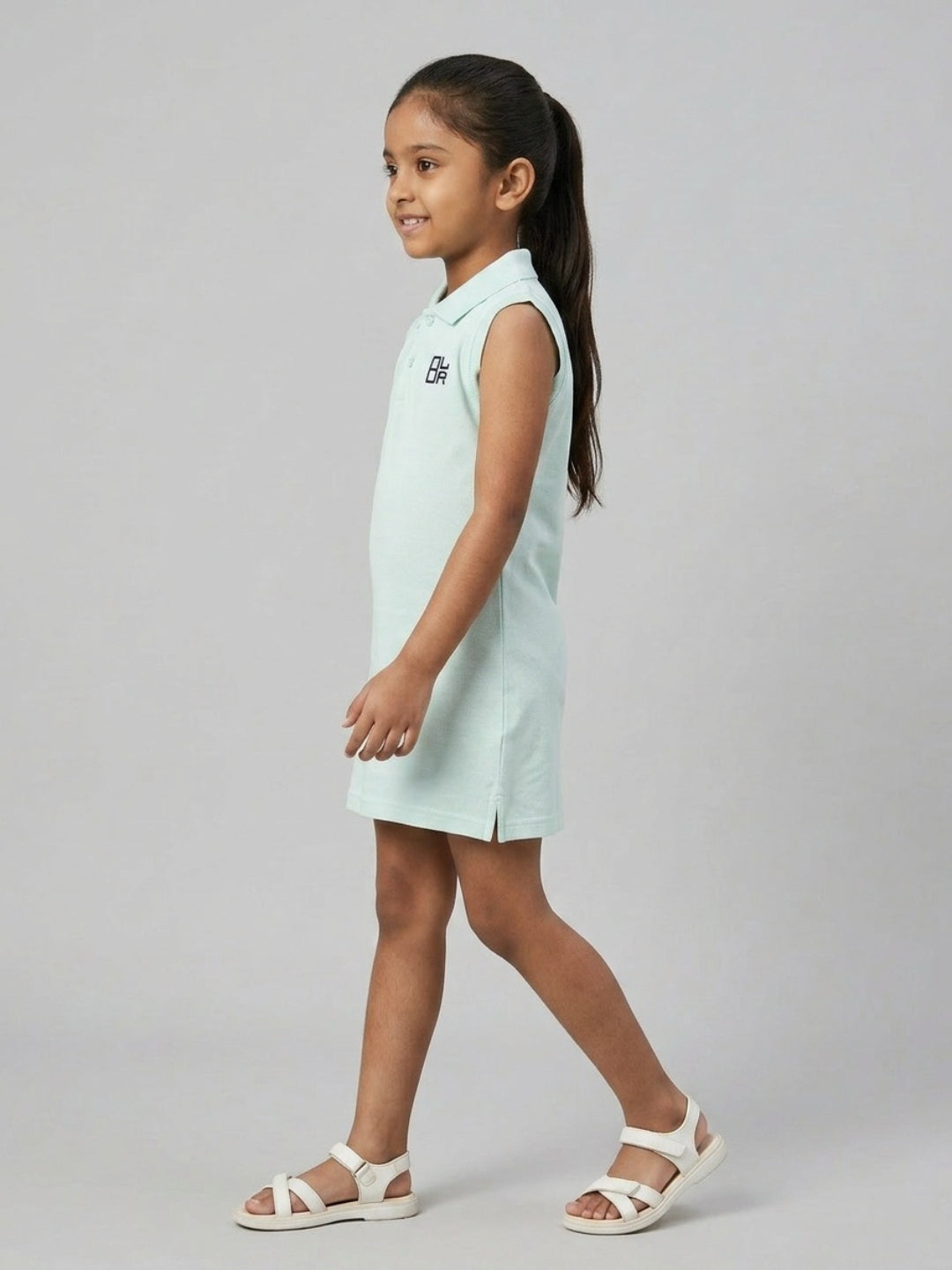 Girls Pure Cotton Light Blue Color Polo Sleeveless dress