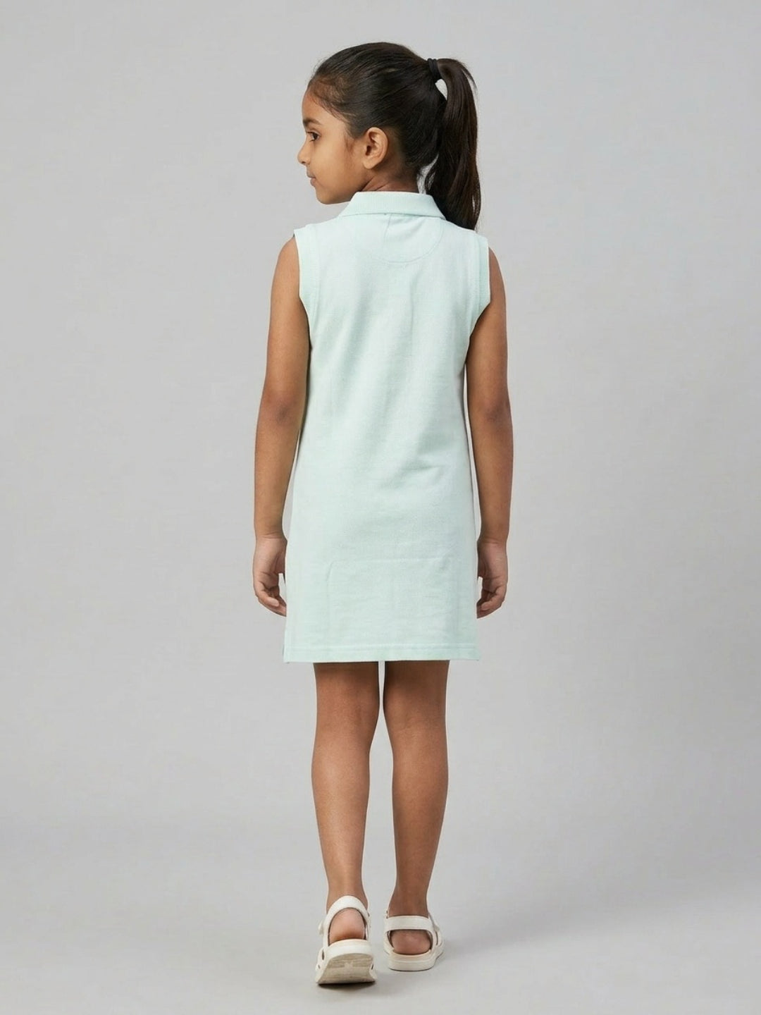 Girls Pure Cotton Light Blue Color Polo Sleeveless dress
