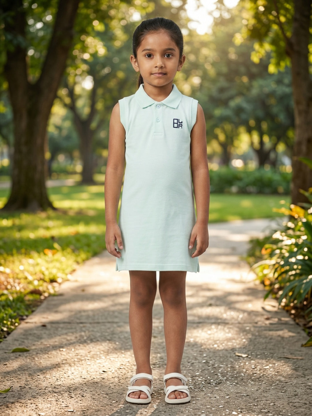 Girls Pure Cotton Light Blue Color Polo Sleeveless dress