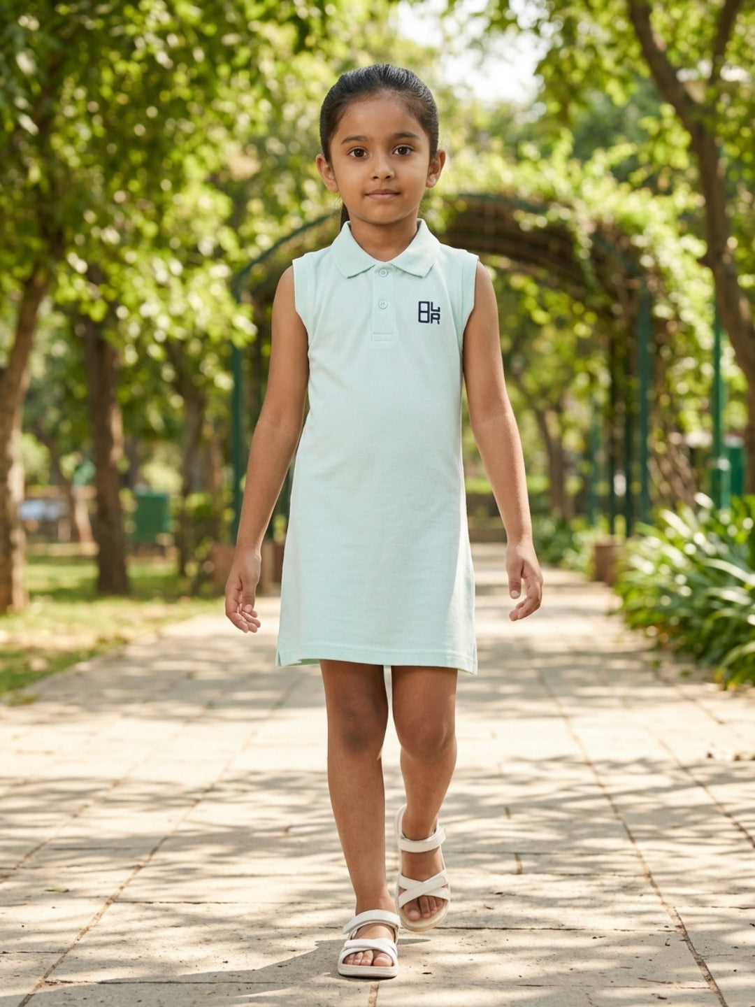 Girls Pure Cotton Light Blue Color Polo Sleeveless dress
