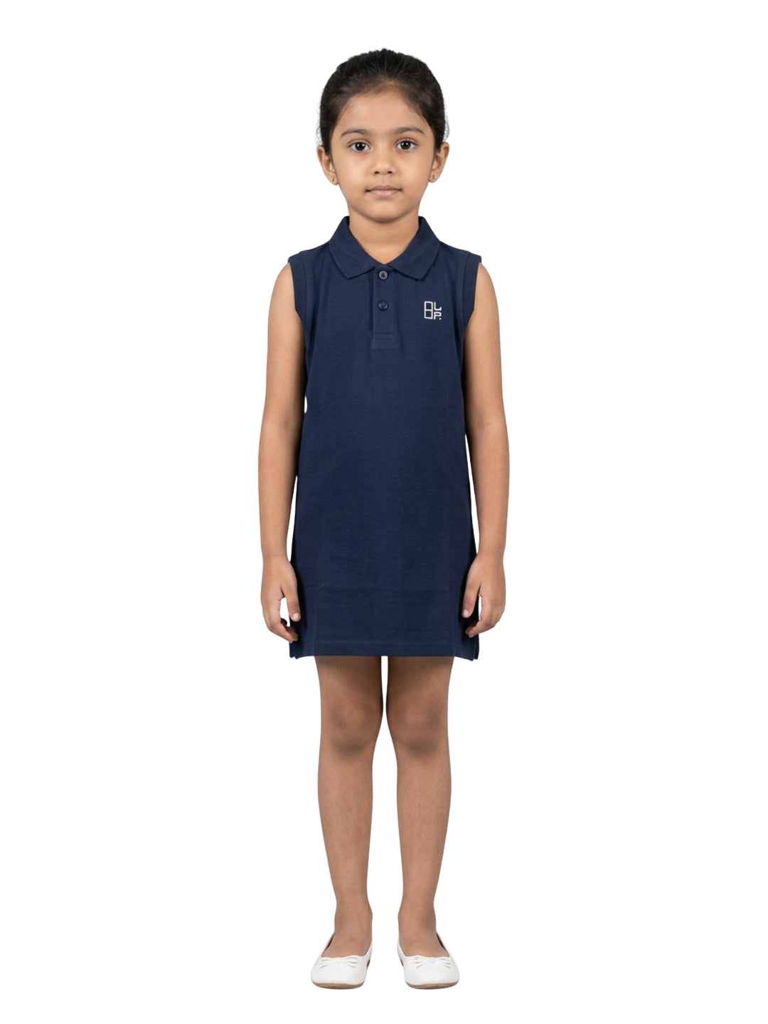 Girls Pure Cotton Navy Color Polo Sleeveless dress
