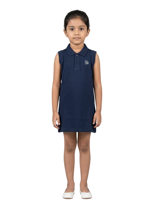 Girls Pure Cotton Navy Color Polo Sleeveless dress