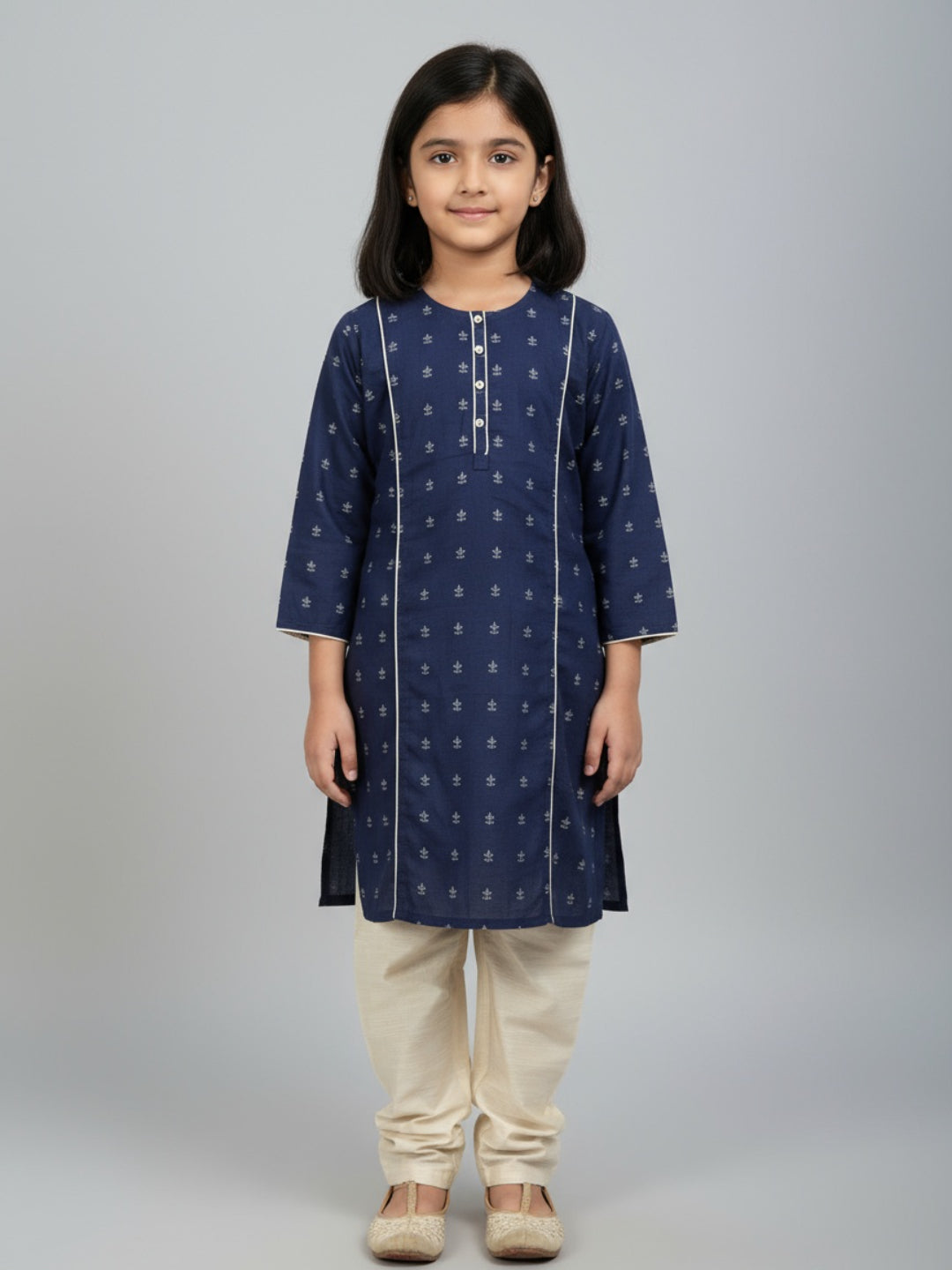 Girls Printed Straight Kurta with Churidar