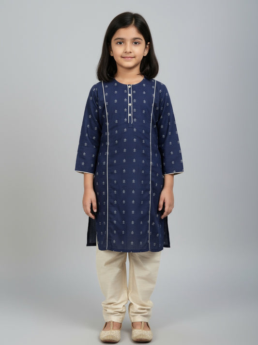 Girls Printed Straight Kurta with Churidar