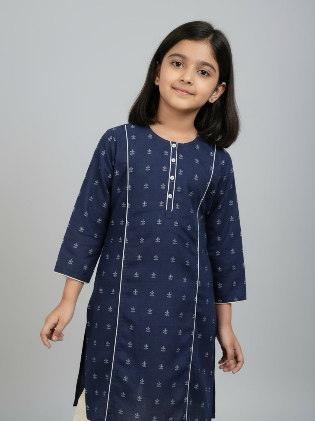 Girls Printed Straight Kurta with Churidar