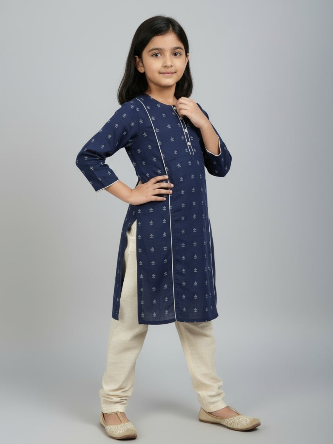 Girls Printed Straight Kurta with Churidar
