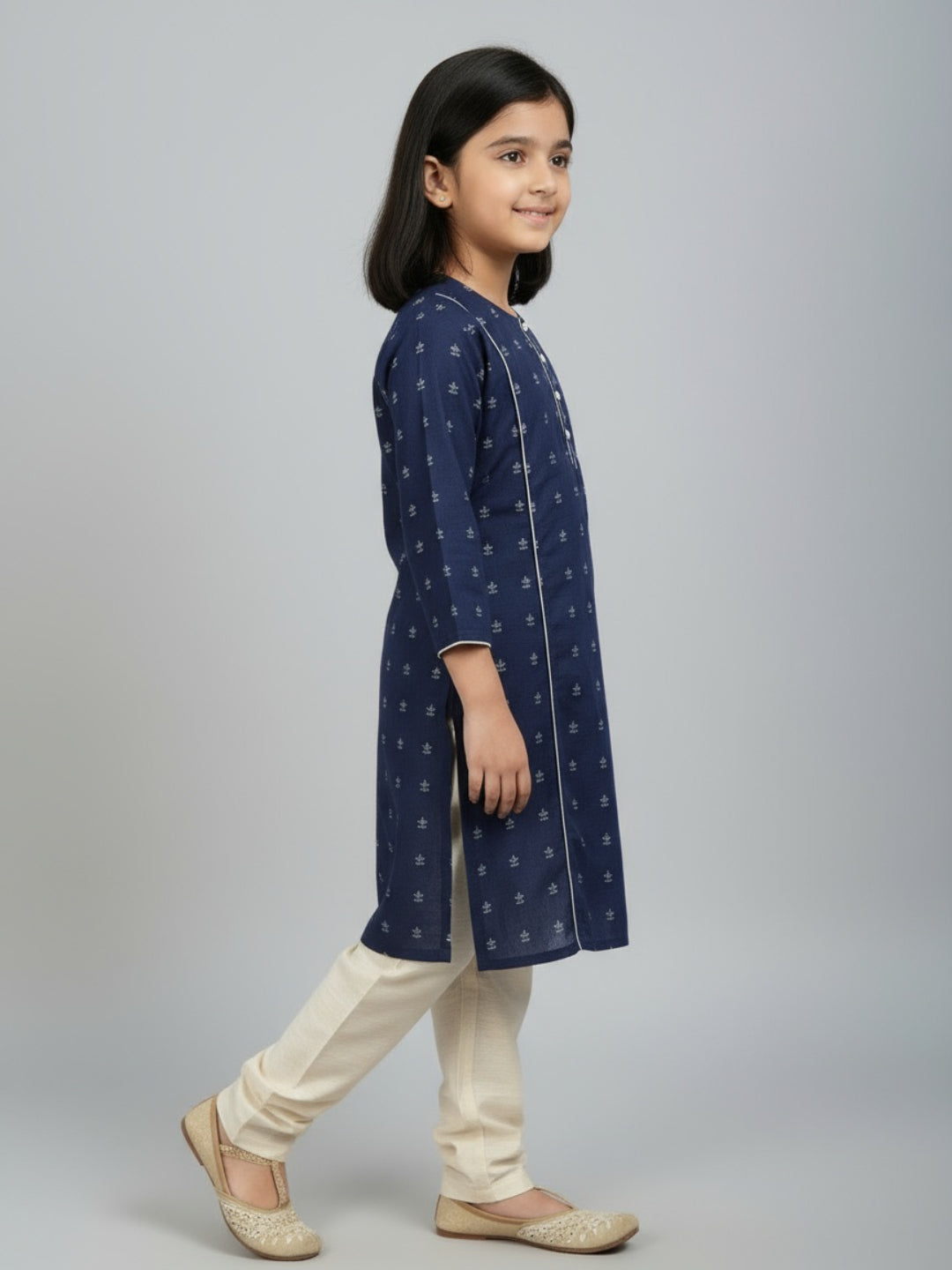 Girls Printed Straight Kurta with Churidar