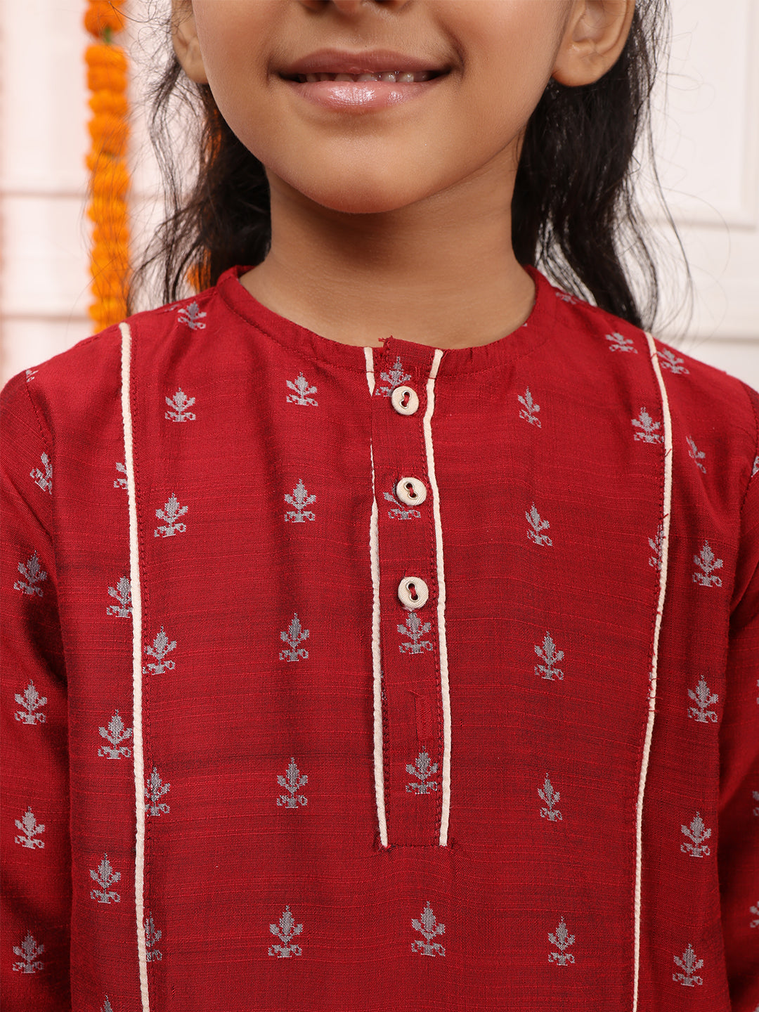 Biglilpeople Girls Woven Geometric Round Neck 3/4th Sleeves 4 Kali Kurta Set