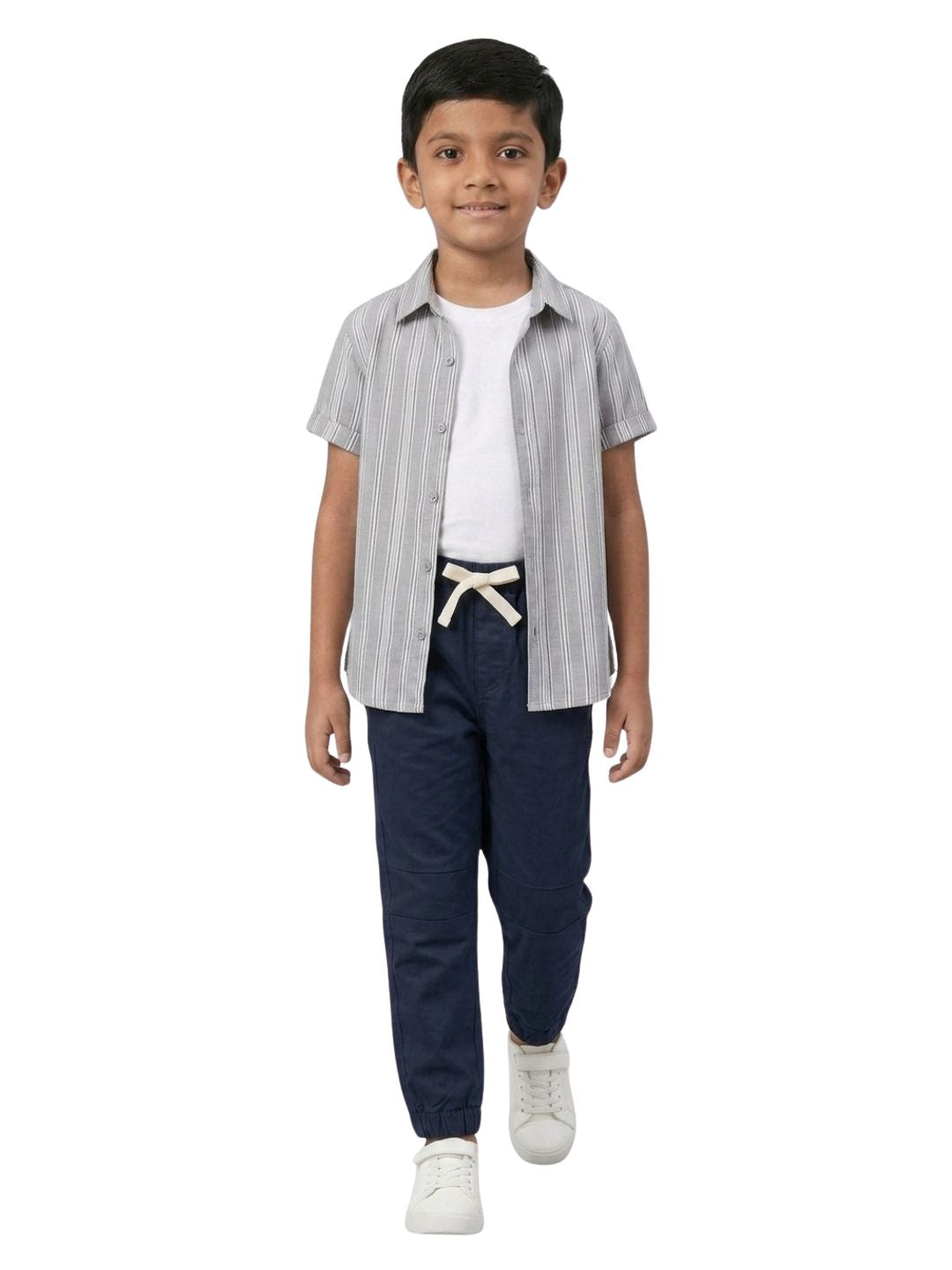Boys Navy Color Cotton Woven Joggers