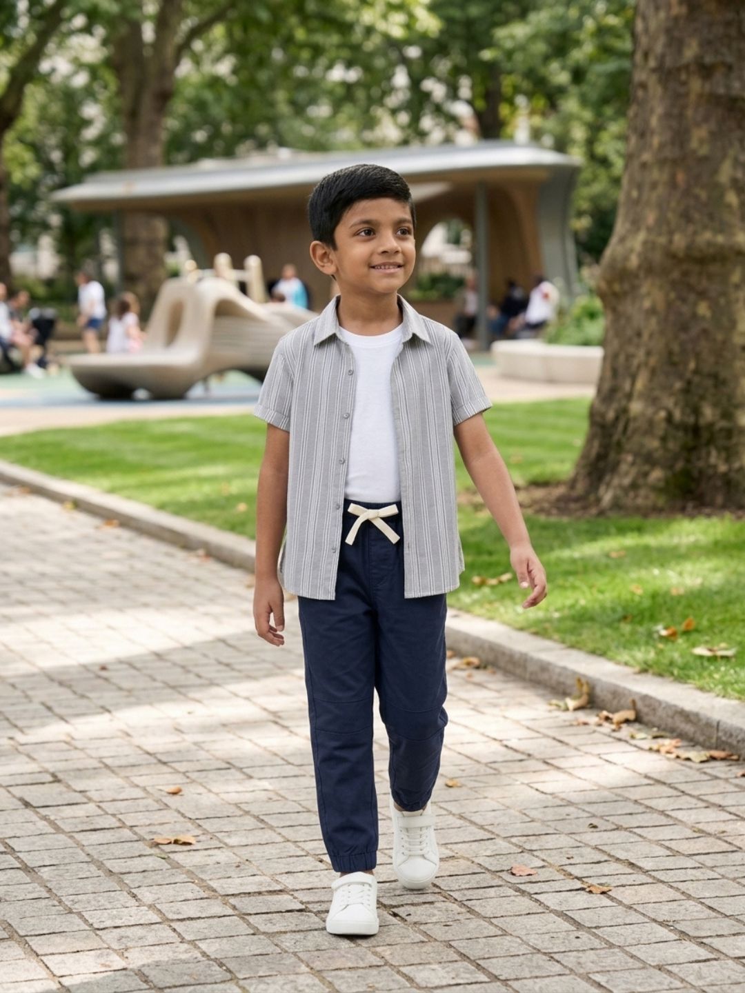 Boys Navy Color Cotton Woven Joggers