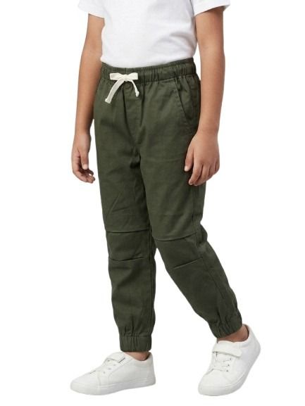Boys Olive Color Cotton Woven Joggers