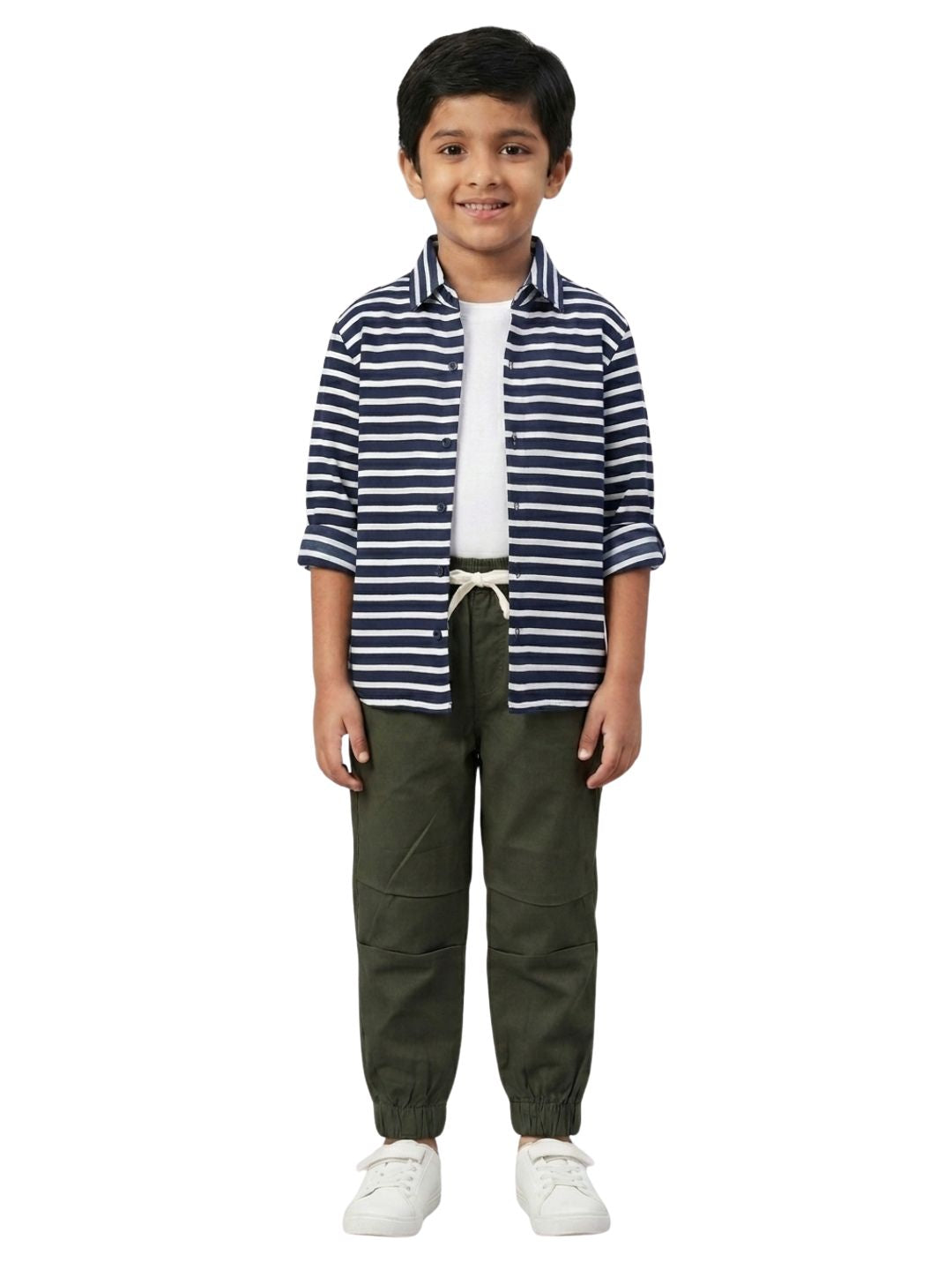 Boys Olive Color Cotton Woven Joggers