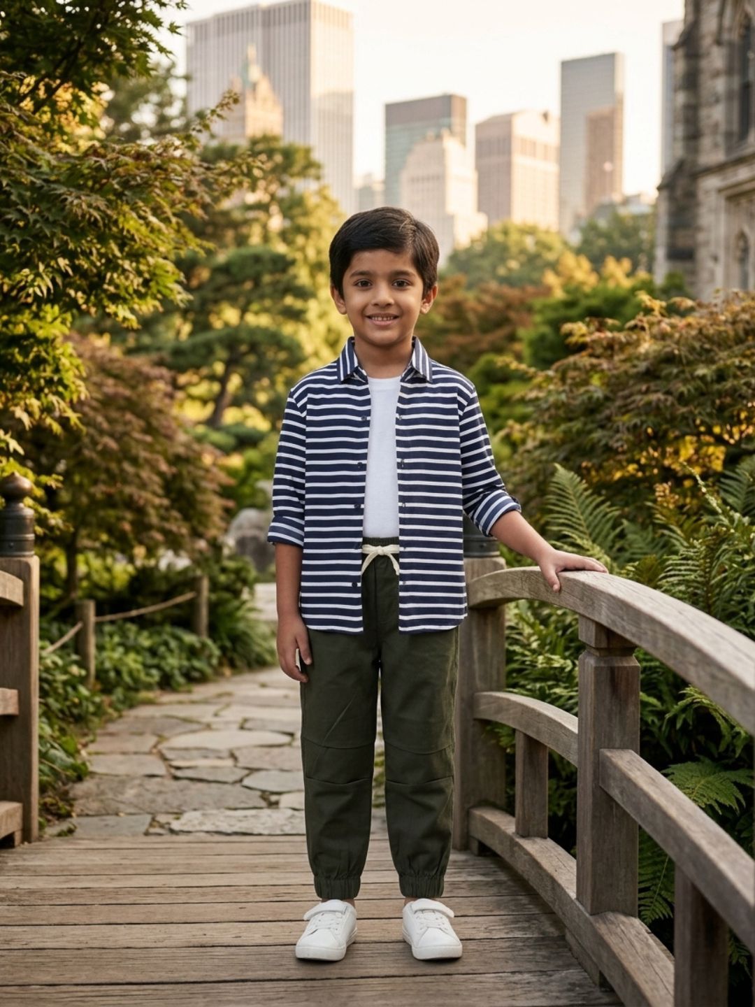 Boys Olive Color Cotton Woven Joggers