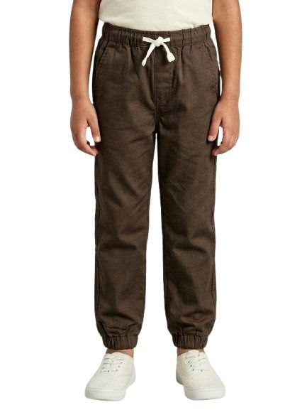Boys Khaki Color Cotton Woven Joggers