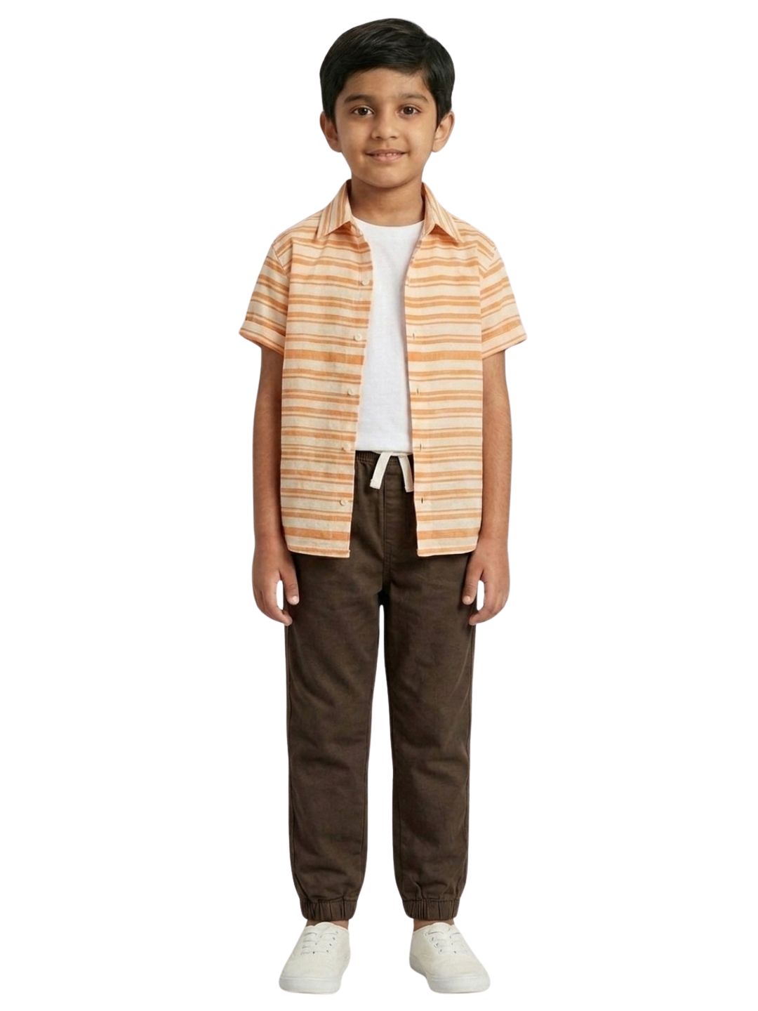 Boys Khaki Color Cotton Woven Joggers